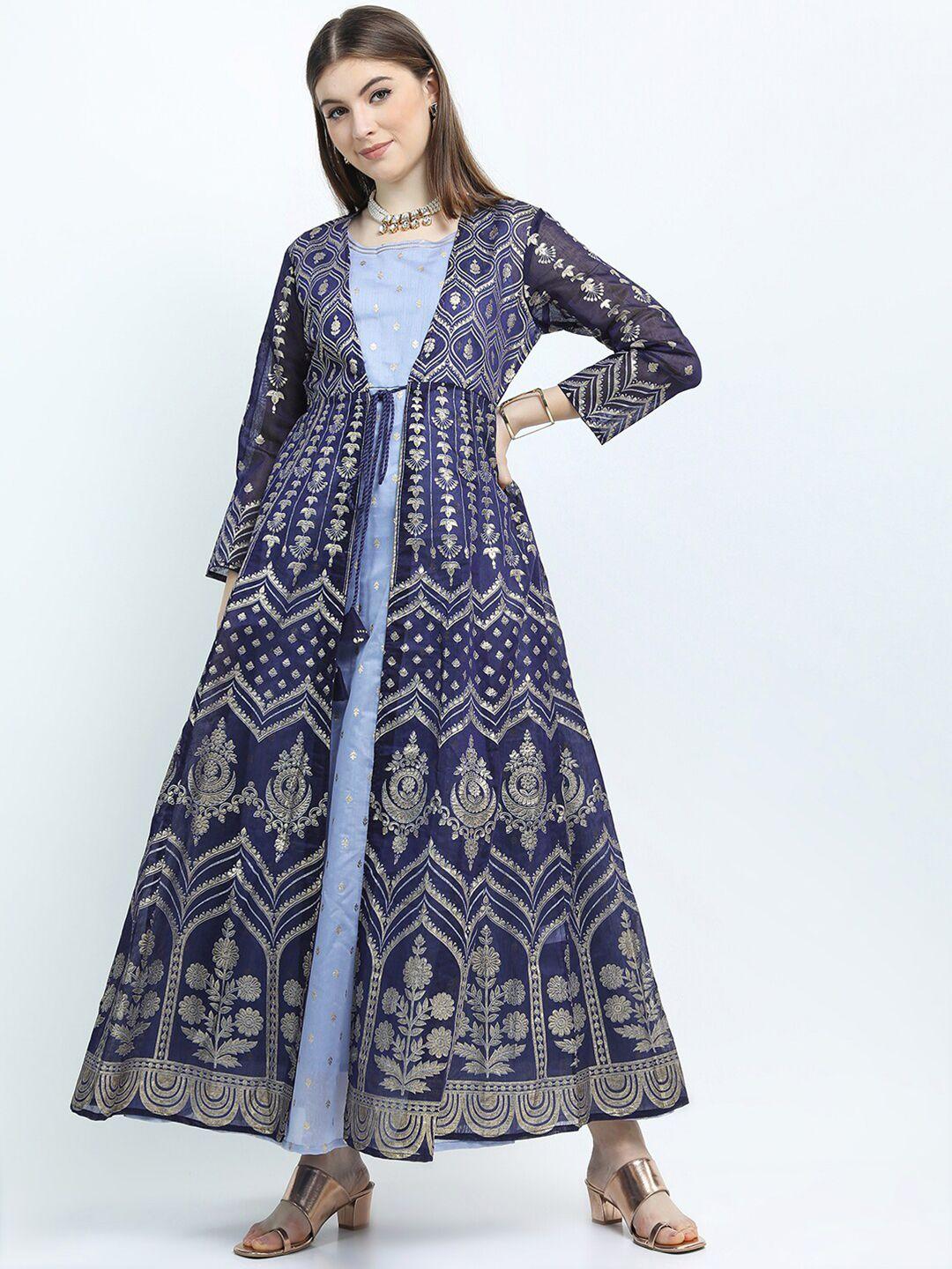 vishudh women blue printed jacket dress