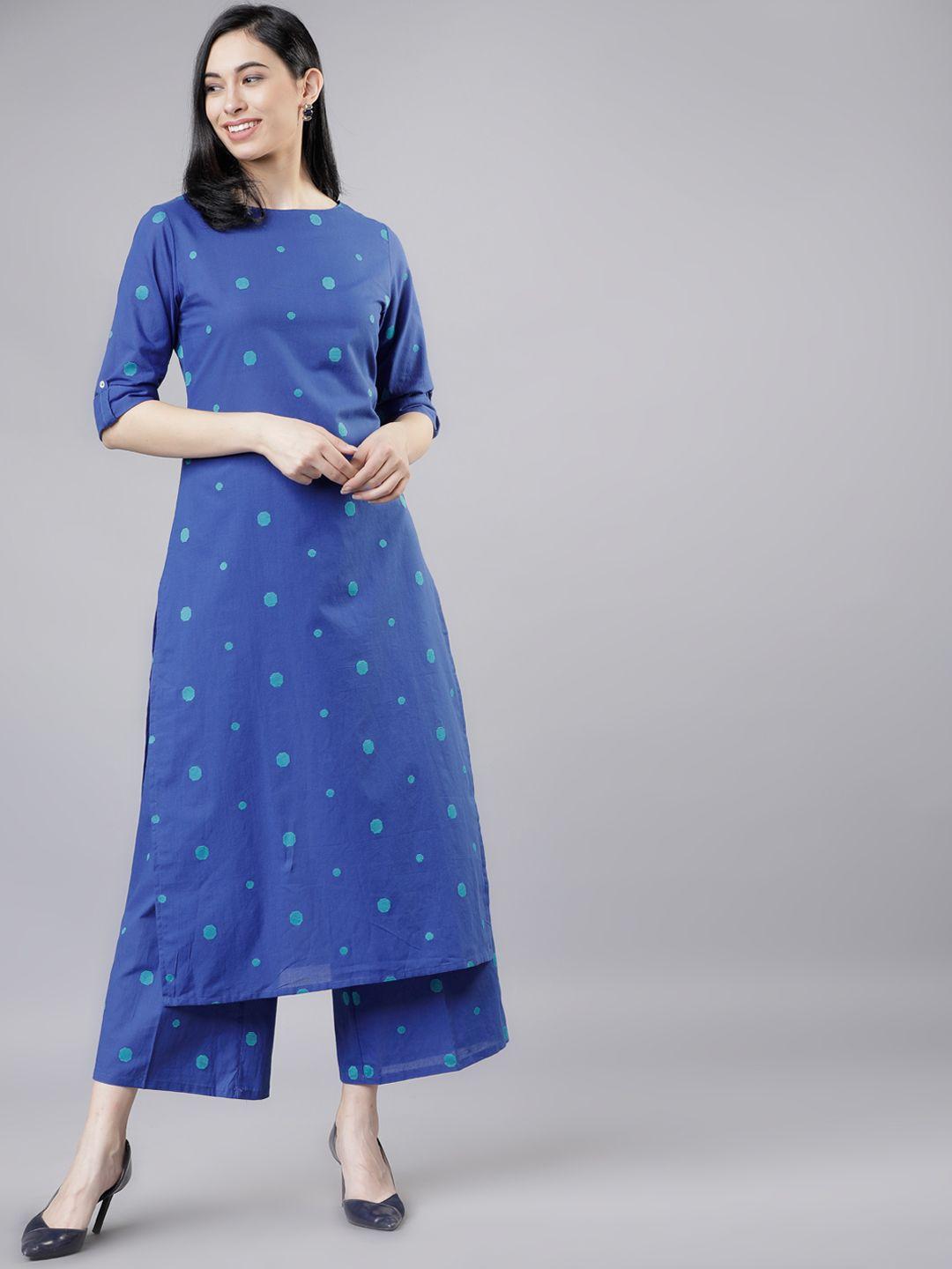 vishudh women blue printed kurta with palazzos