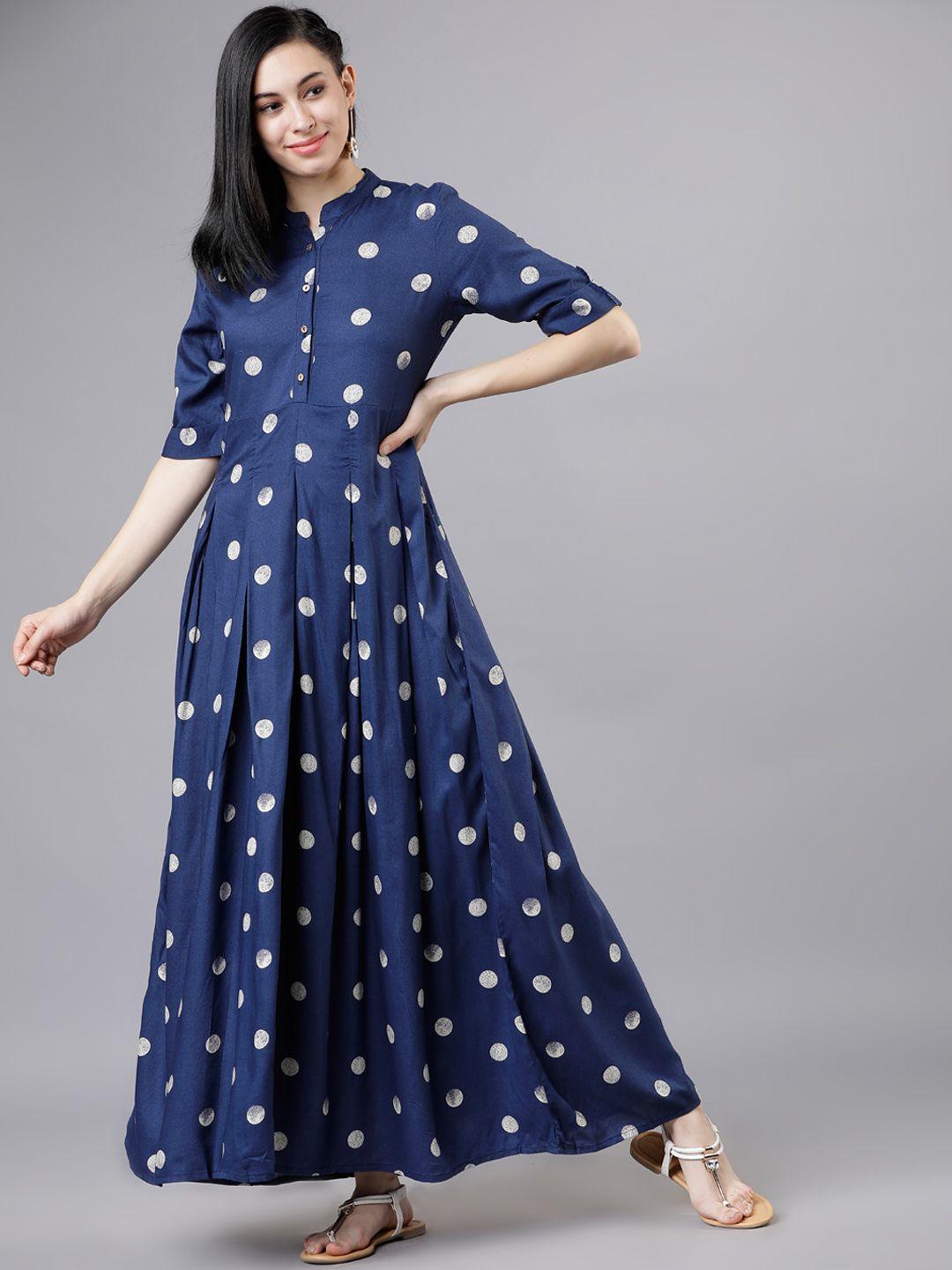 vishudh women blue printed maxi dress