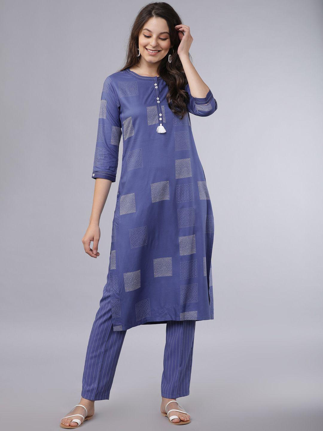 vishudh women blue printed straight kurta