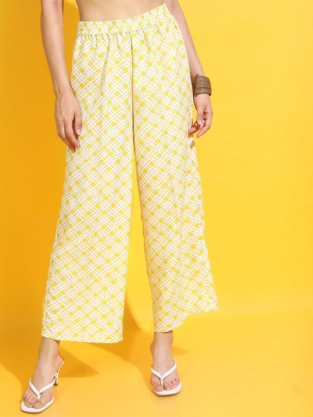 vishudh women bright yellow checked palazzos