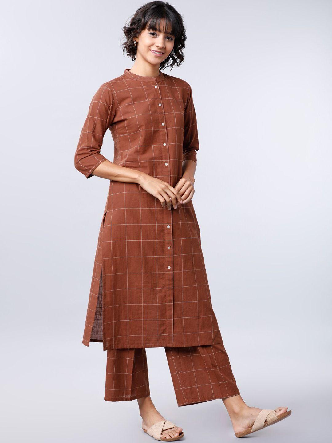 vishudh women brown printed kurta with trousers