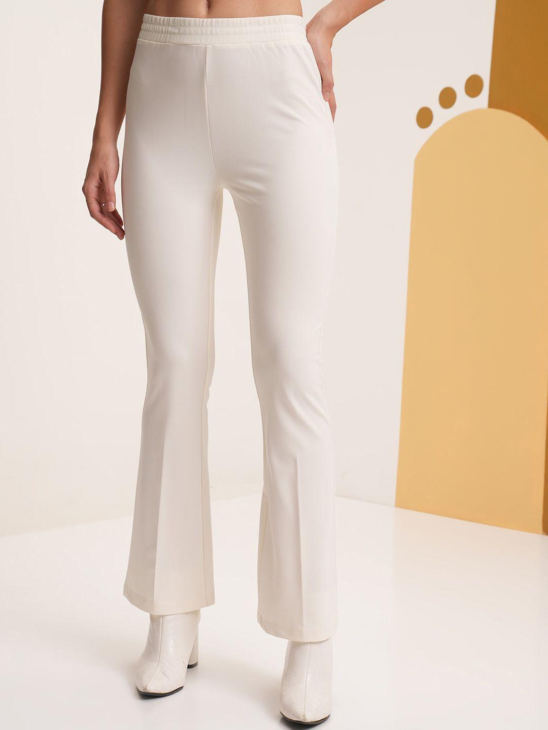 vishudh women cream-coloured flared trousers