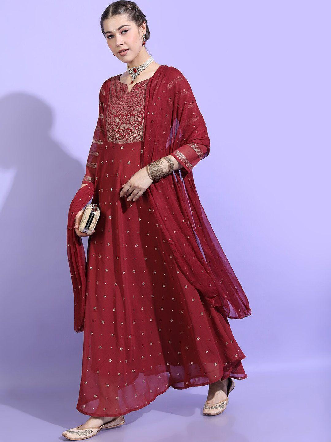vishudh women deep red embellished dress