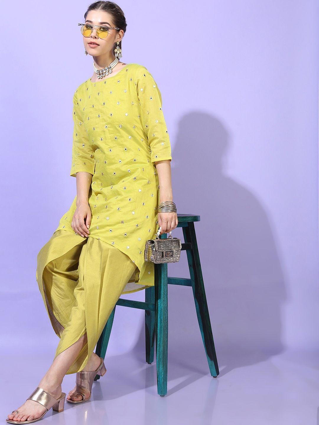 vishudh women embroidered chanderi cotton kurta set