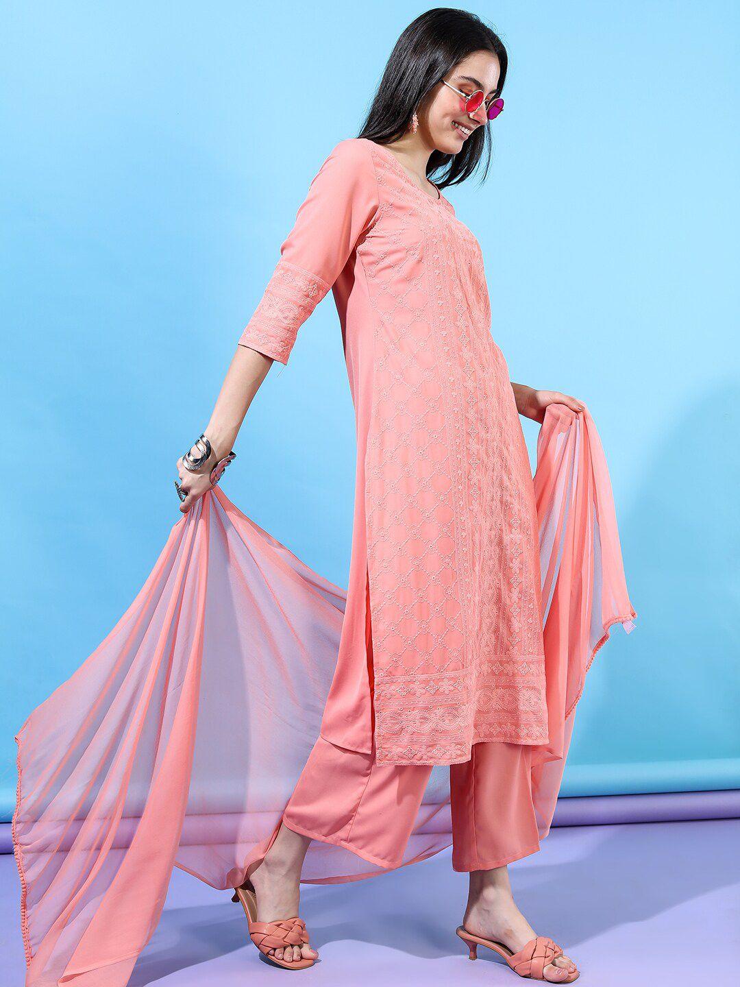 vishudh women embroidered polyester kurta set