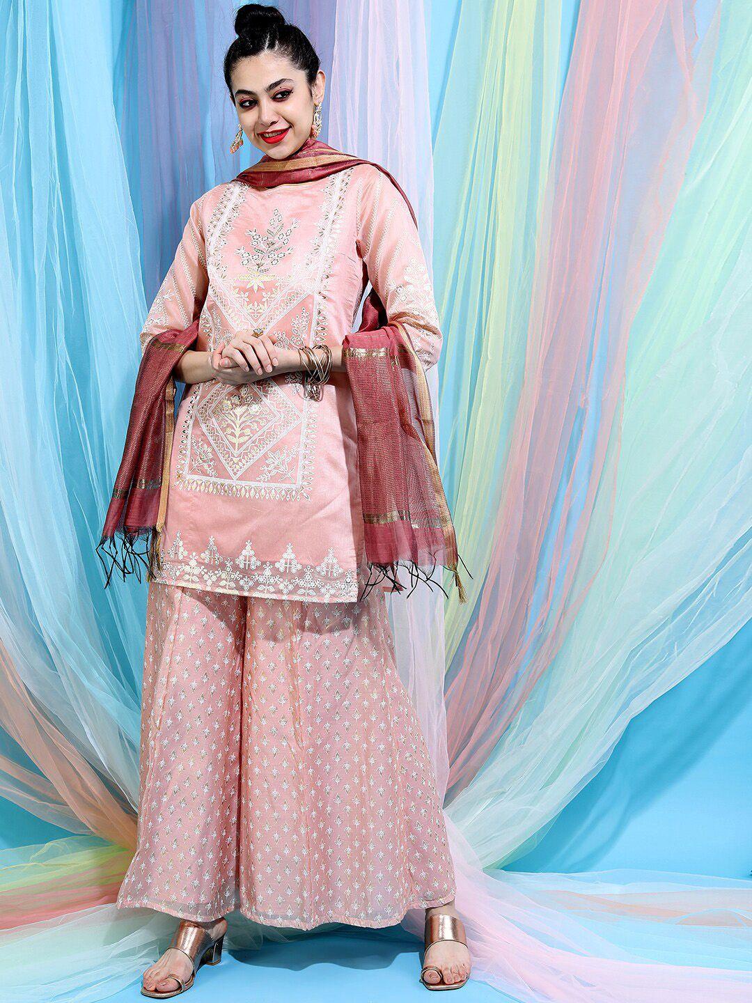vishudh women ethnic motifs cotton blend kurta set