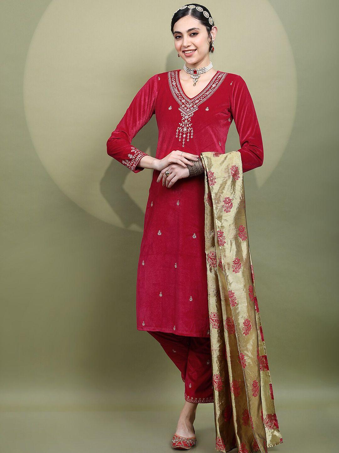 vishudh women ethnic motifs embroidered kurta with palazzos & dupatta