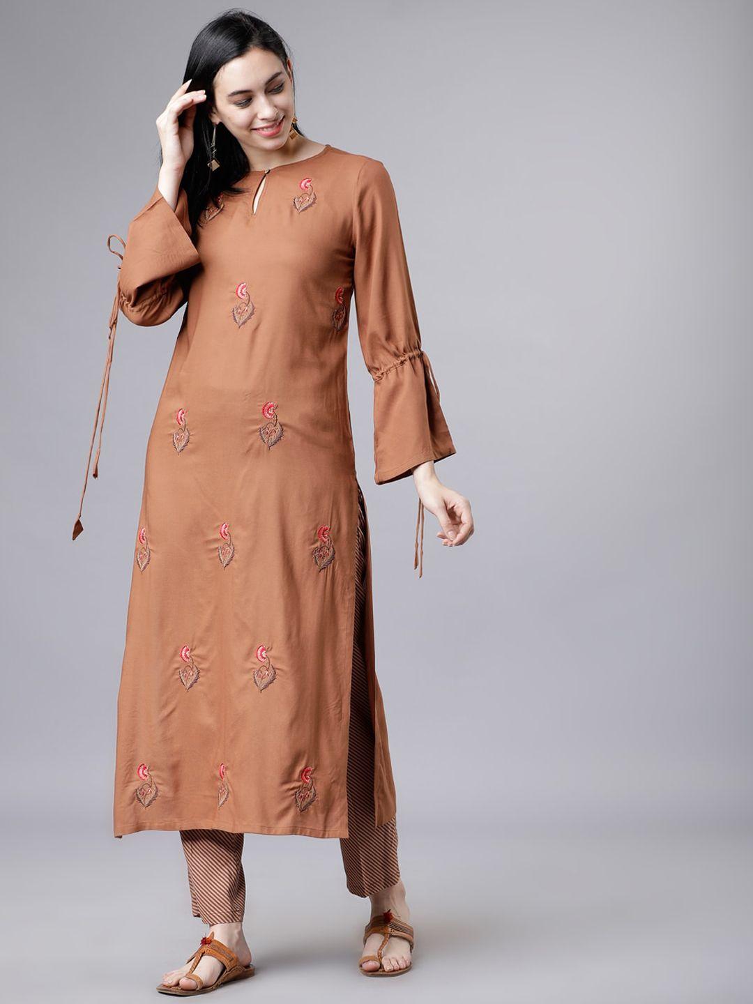 vishudh women ethnic motifs embroidered kurta with palazzos