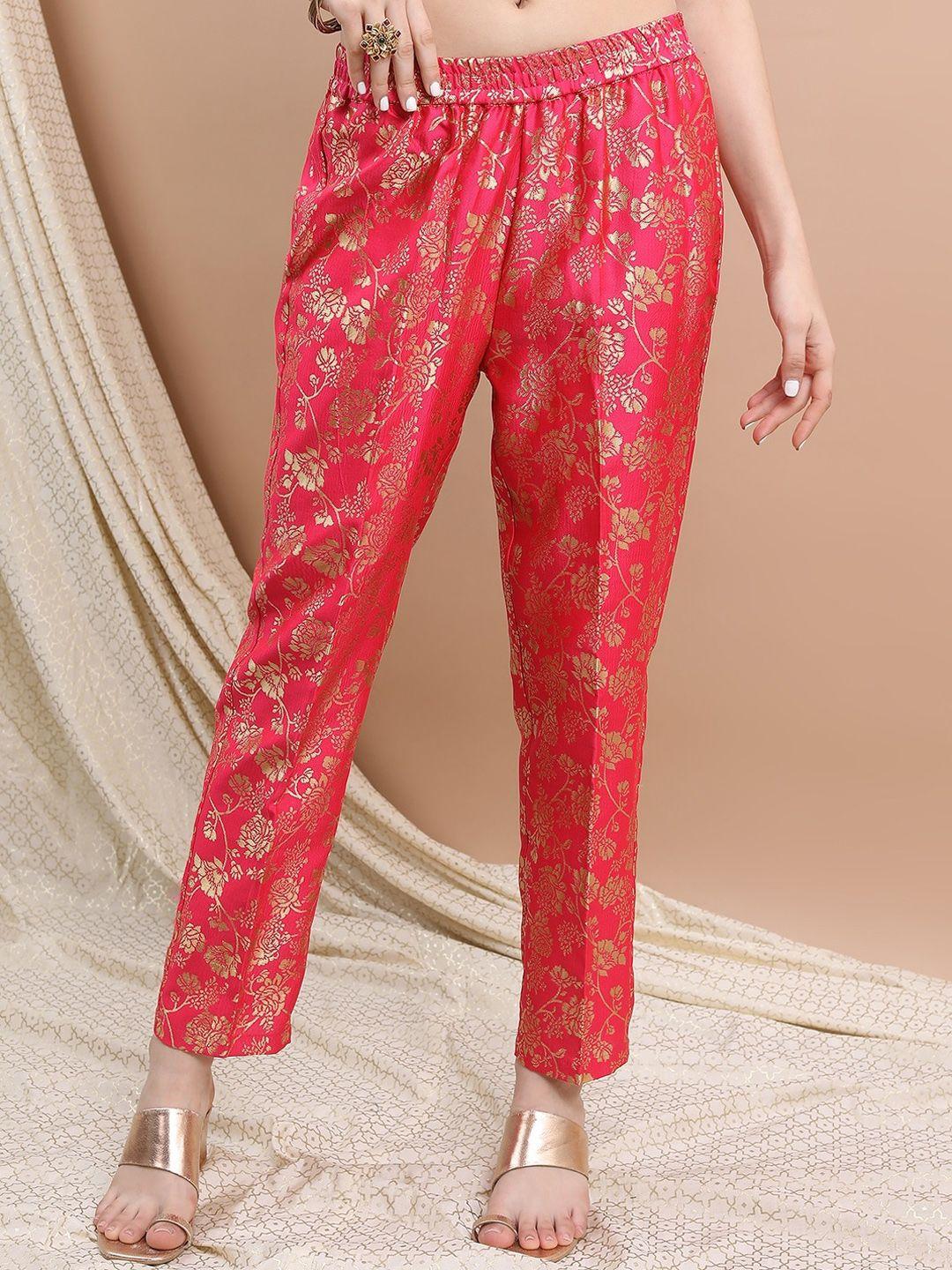vishudh women ethnic motifs printed pleated trousers