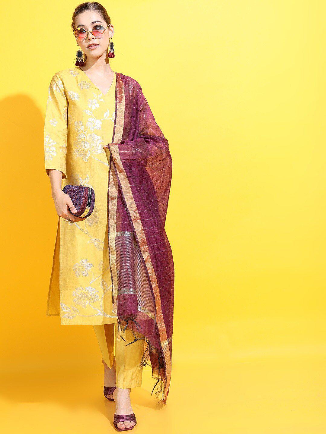 vishudh women ethnic motifs viscose rayon kurta with trouser and dupatta