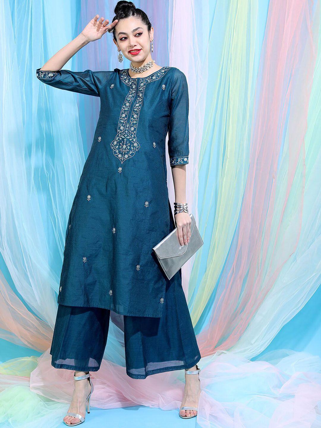 vishudh women floral embroidered kurta with palazzo