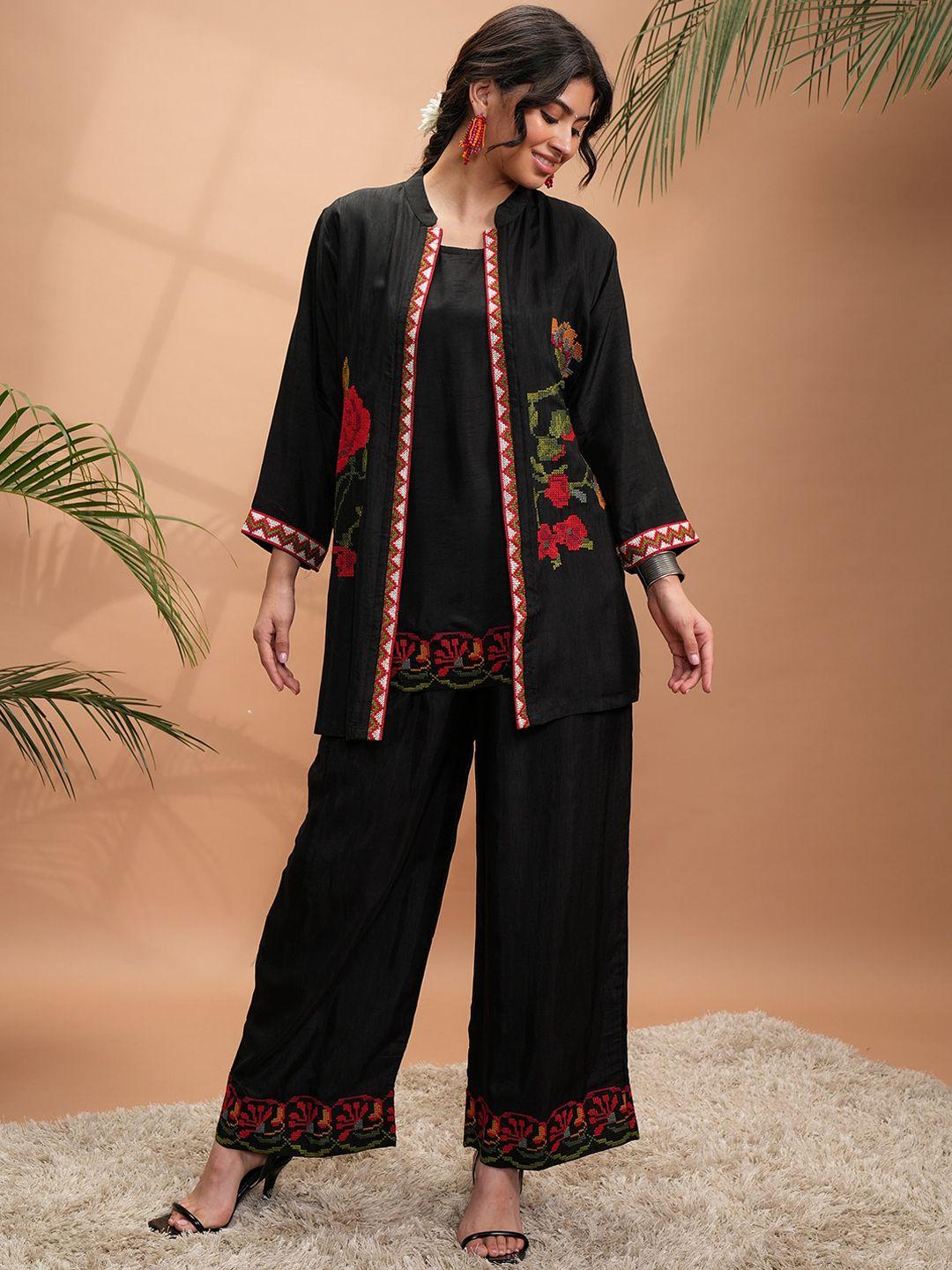 vishudh women floral embroidered regular pure cotton kurti with trousers