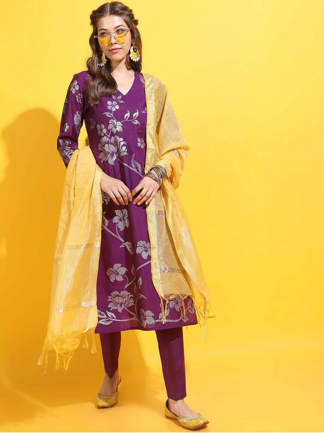 vishudh women floral kurta with trouser & dupatta