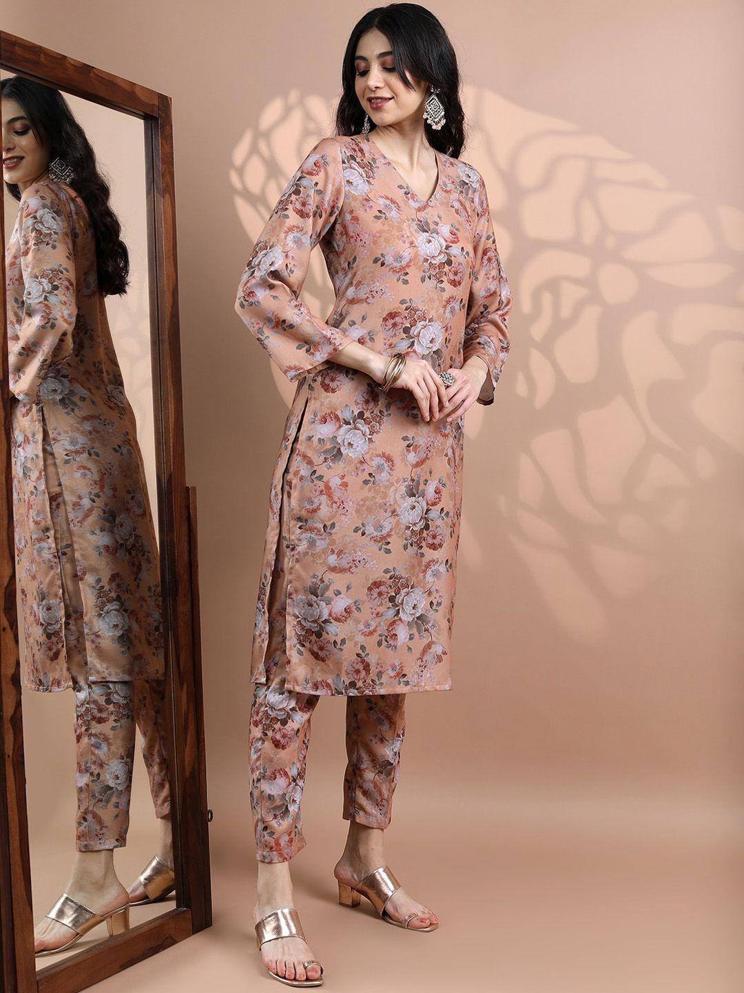 vishudh women floral printed kurta with trousers