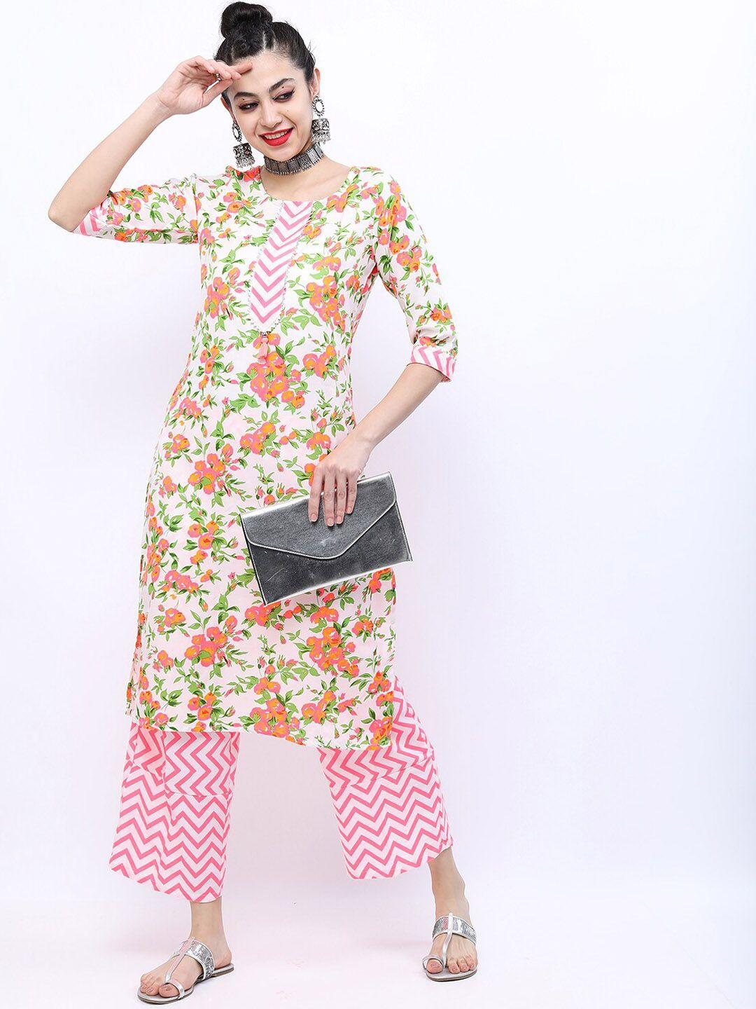 vishudh women floral printed pure cotton kurta with palazzos