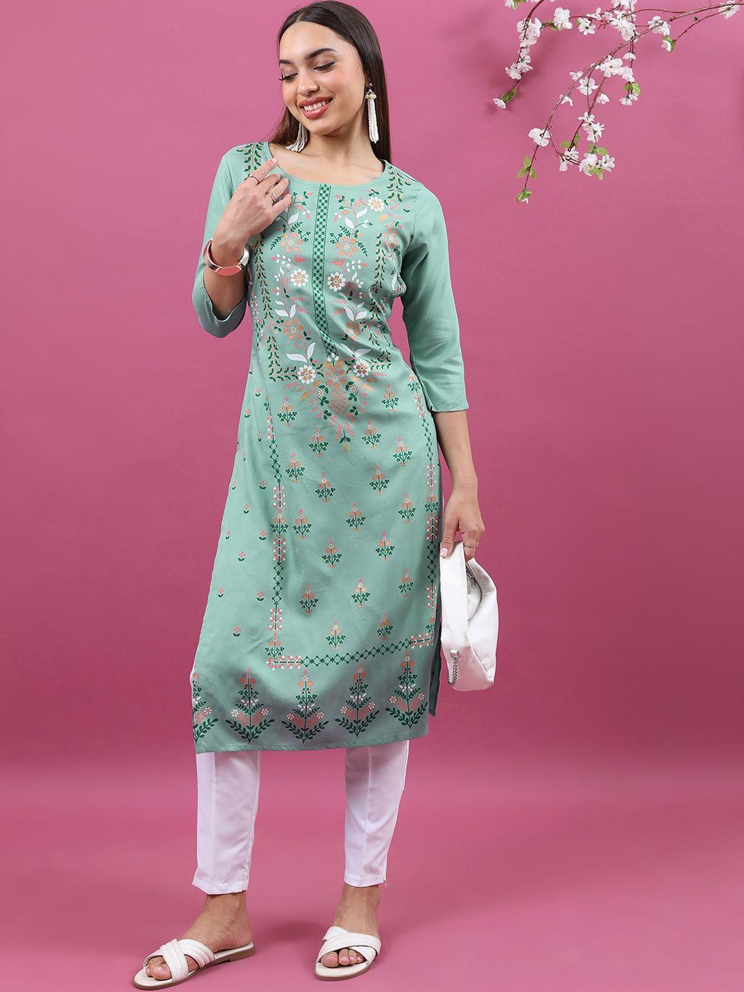 vishudh women floral printed straight regular kurta