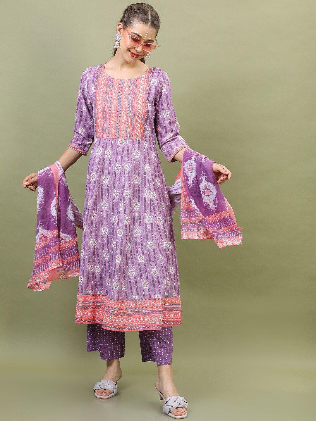 vishudh women floral pure cotton kurta with palazzo and dupatta