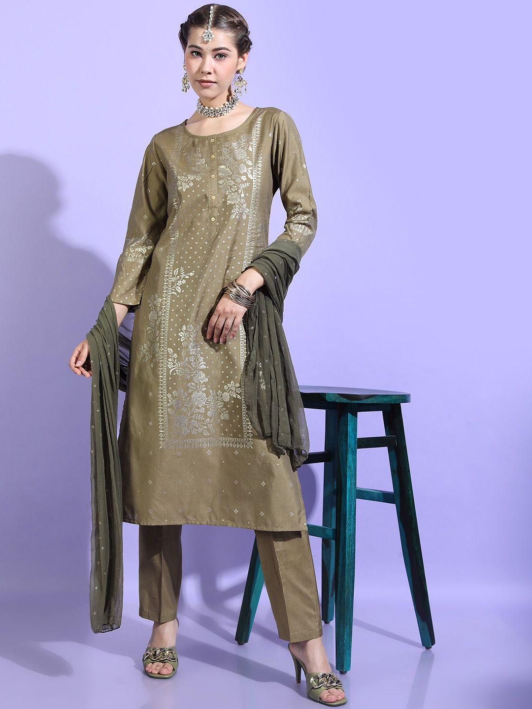 vishudh women floral viscose rayon kurta with trouser and dupatta