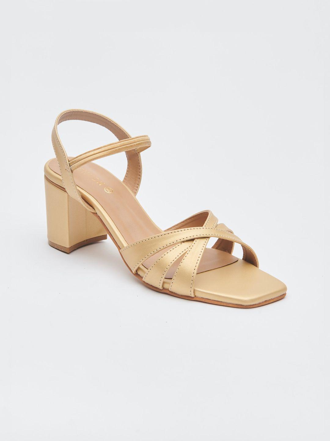 vishudh women gold-toned pu block heels sandals