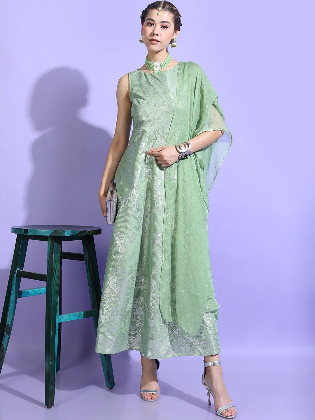 vishudh women gorgeous green ethnic motifs dress with dupatta
