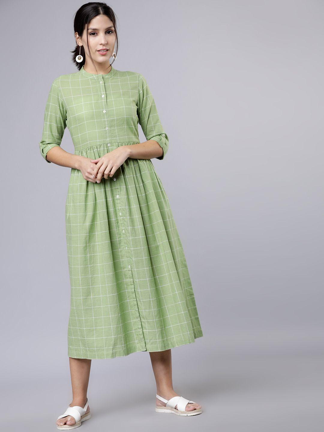 vishudh women green checked shirt dress