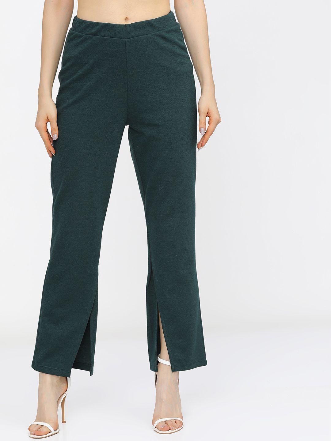 vishudh women green flared trousers