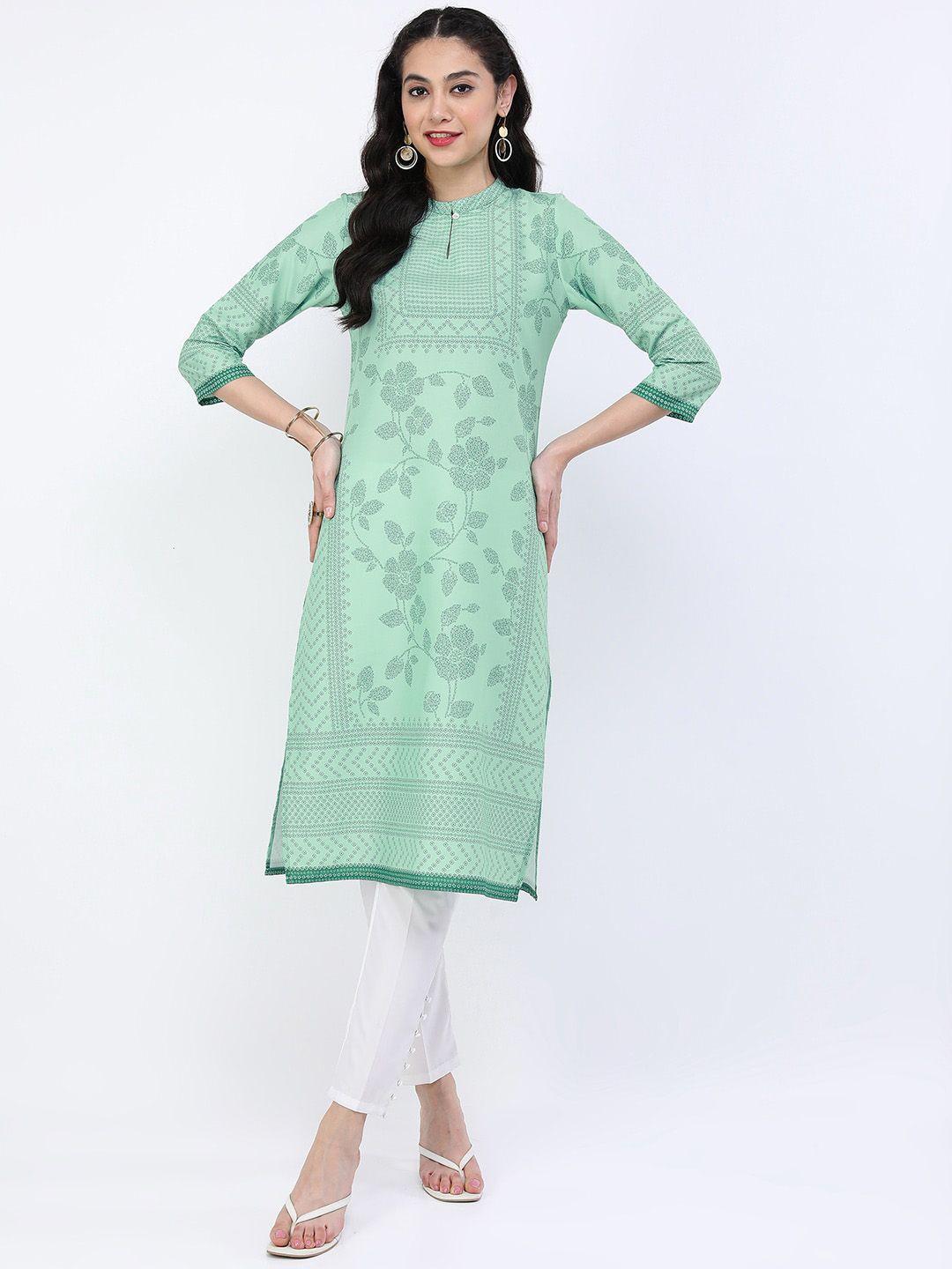 vishudh women green floral kurta