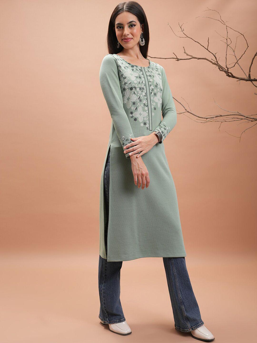 vishudh women green floral printed kurta