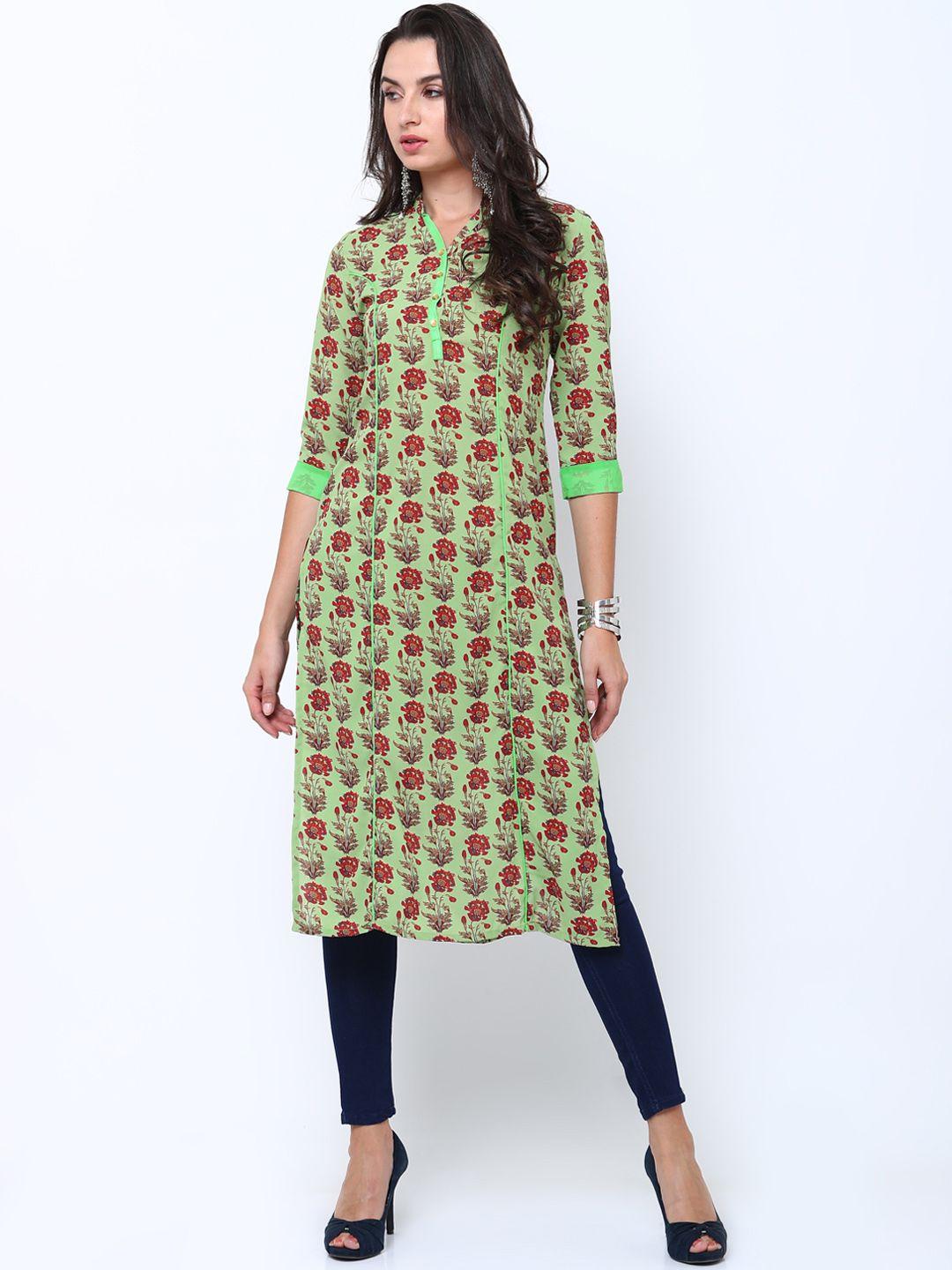 vishudh women green printed straight kurta