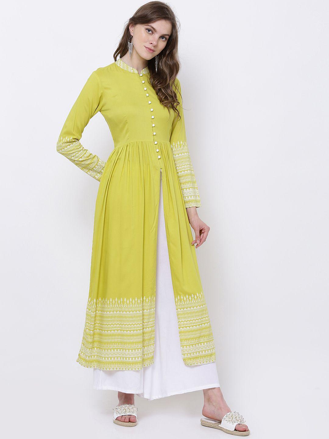 vishudh women green solid a-line kurta