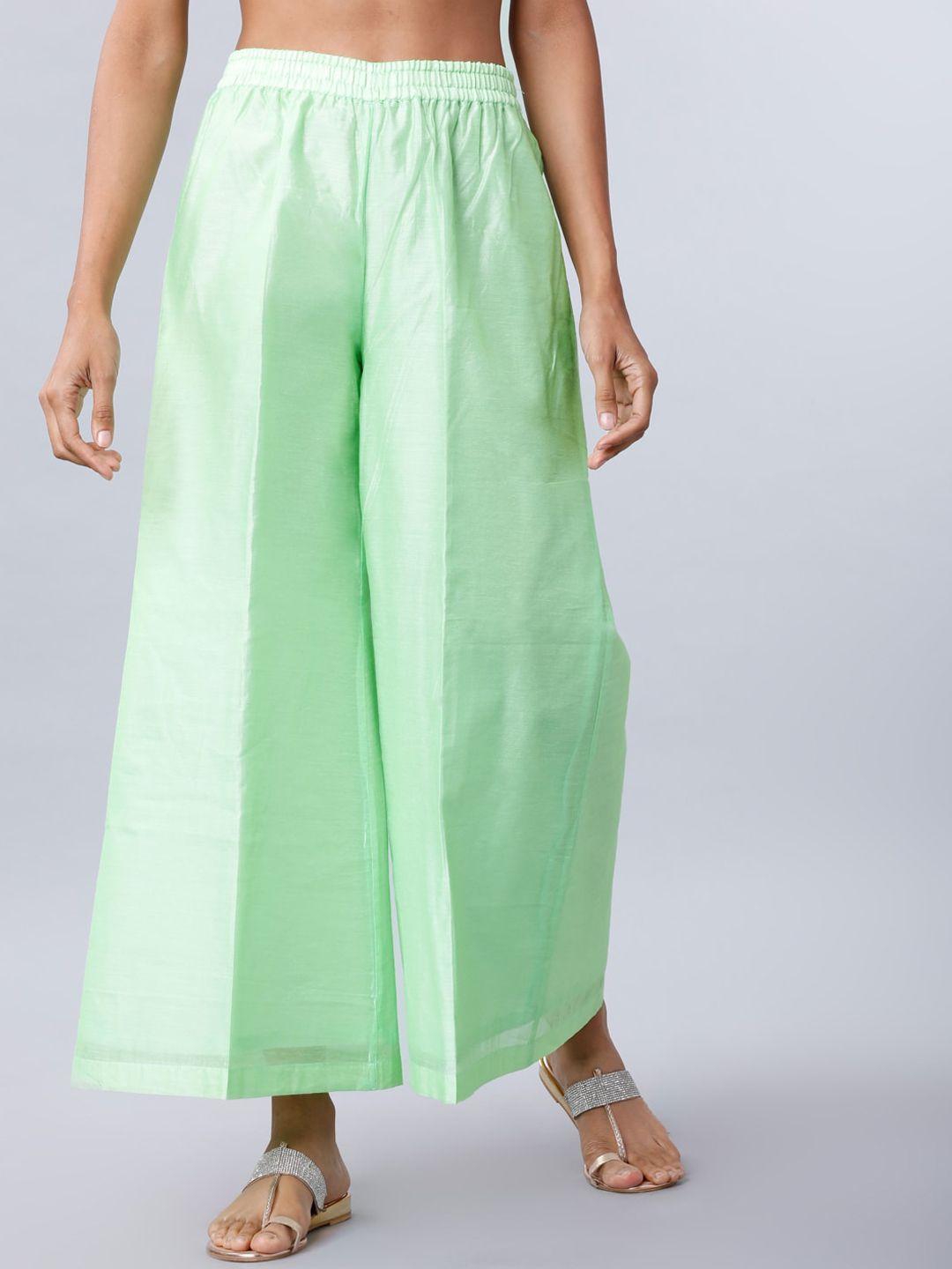 vishudh women green solid straight palazzos