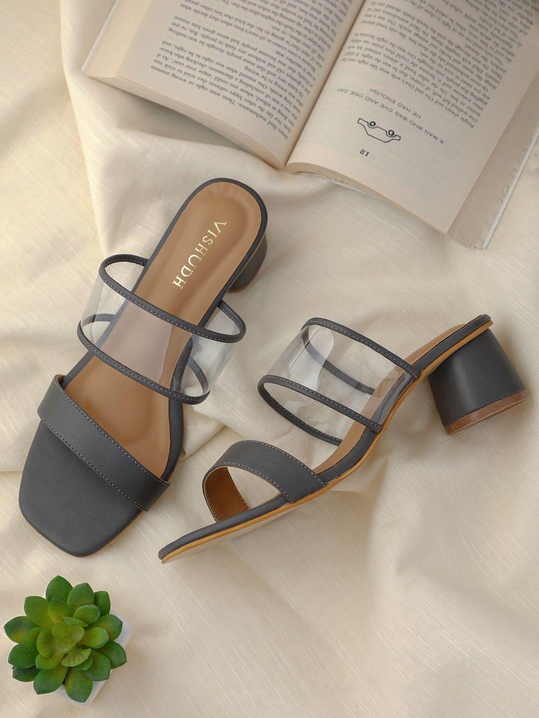 vishudh women grey & transparent solid sandals