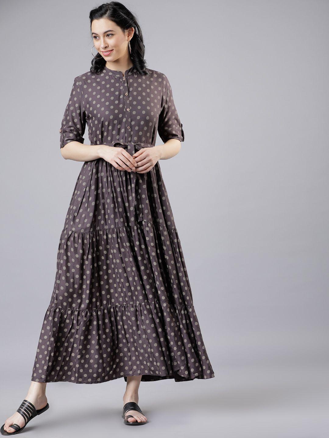 vishudh women grey polka dot printed maxi dress