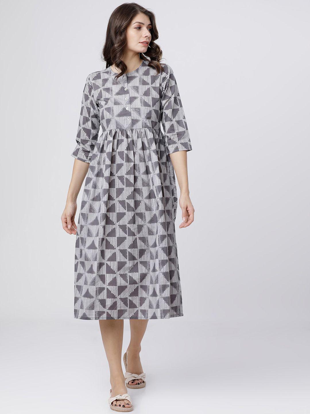 vishudh women grey printed a-line dress