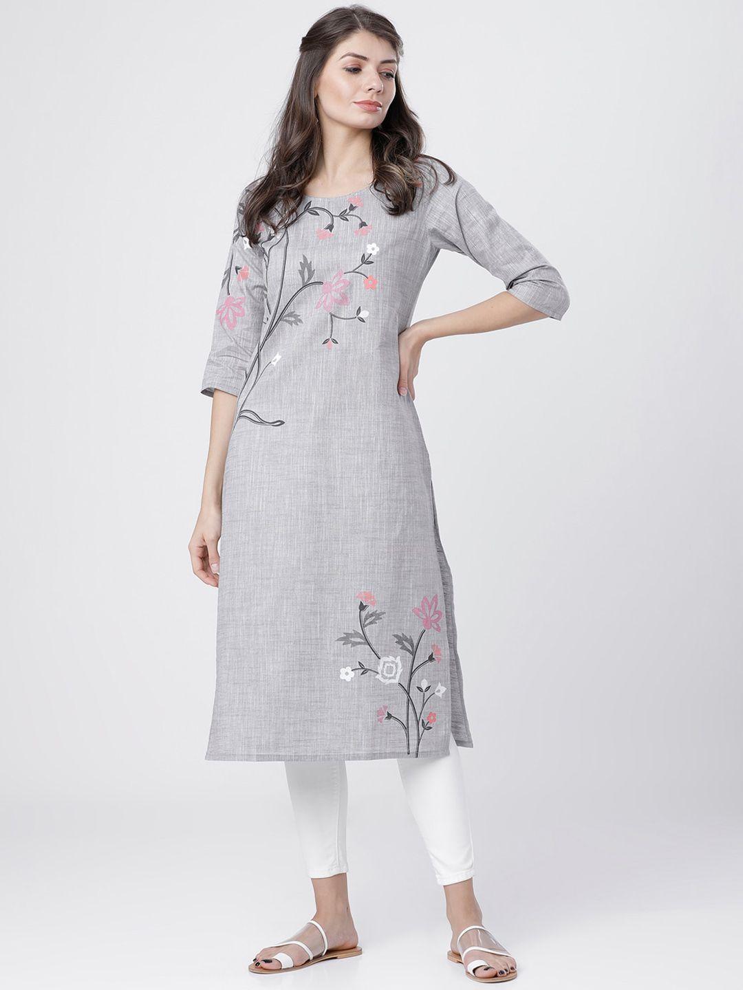 vishudh women grey straight kurta