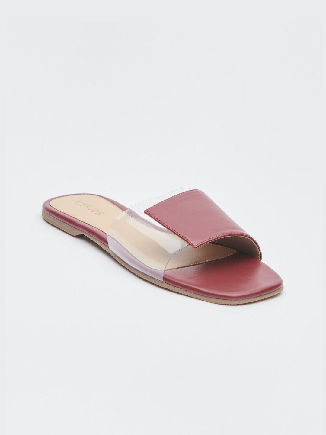 vishudh women maroon colourblocked open toe flats