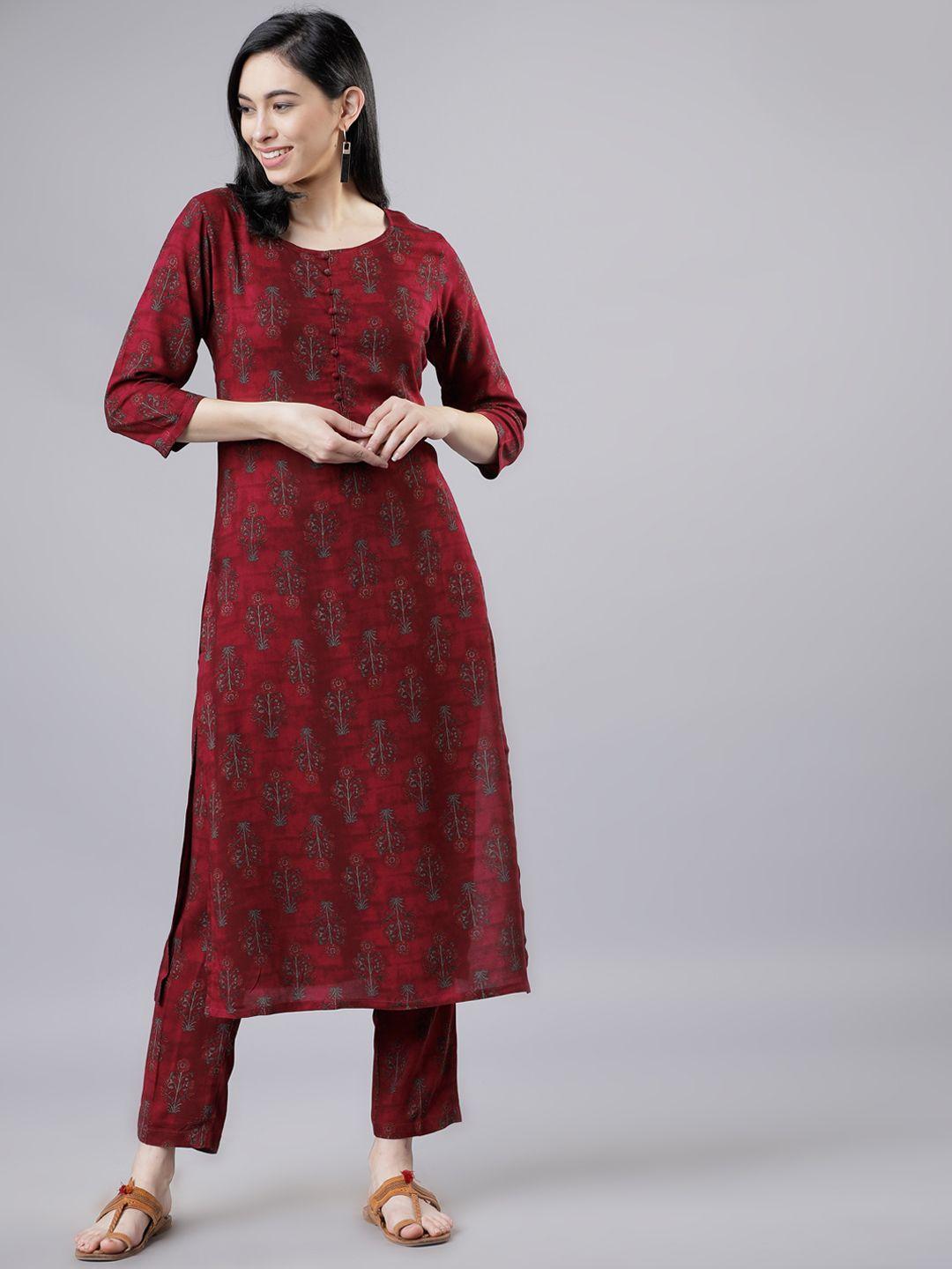 vishudh women maroon printed kurta with palazzos