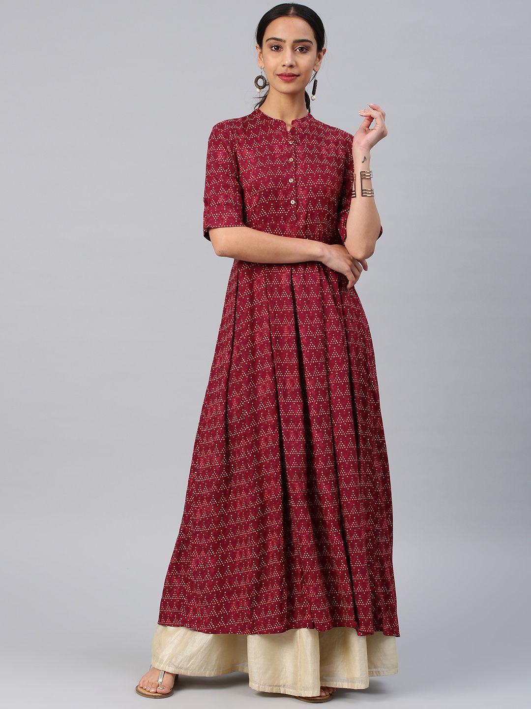vishudh women maroon printed maxi dress