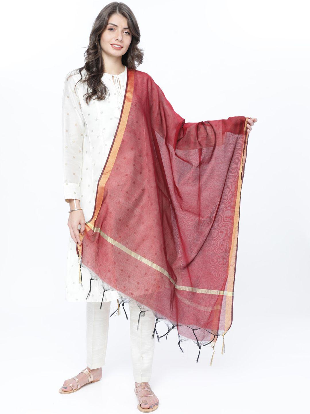 vishudh women maroon solid chanderi dupatta