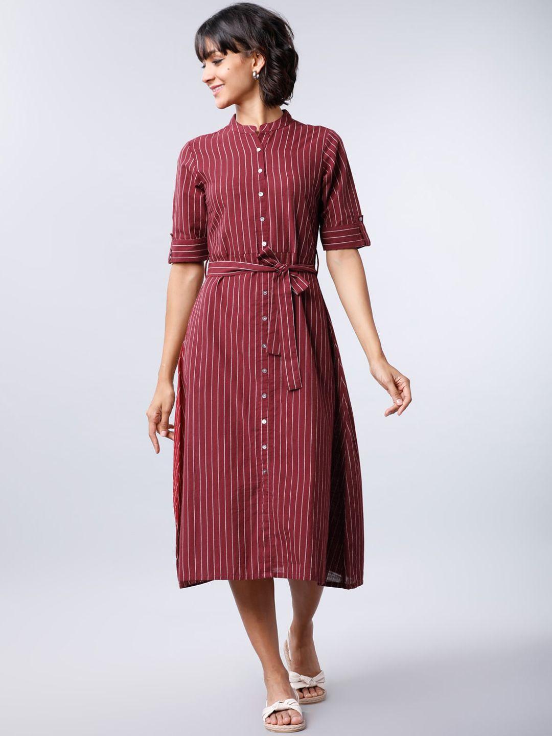 vishudh women maroon striped shirt dress