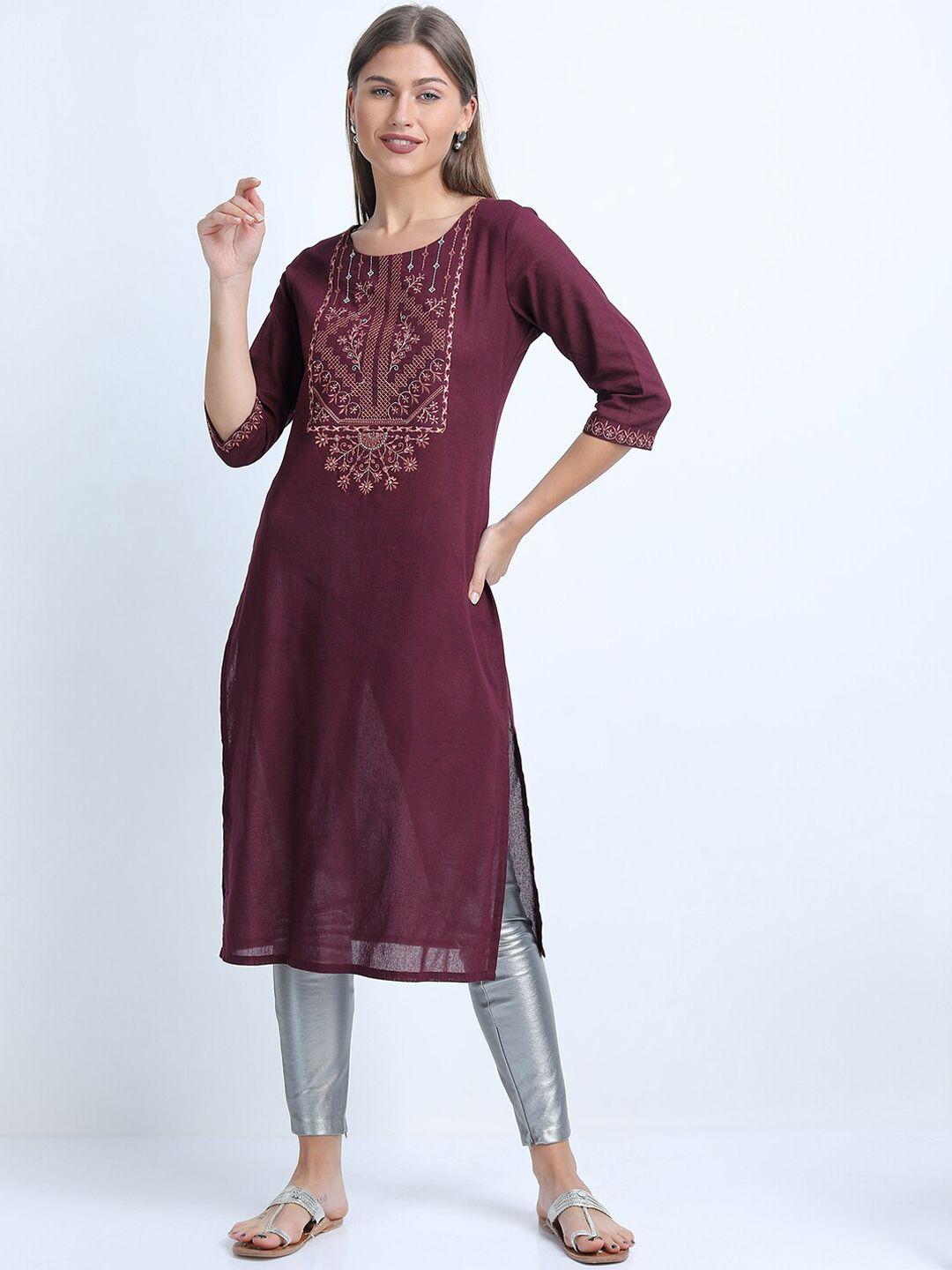 vishudh women maroon yoke design keyhole neck kurta