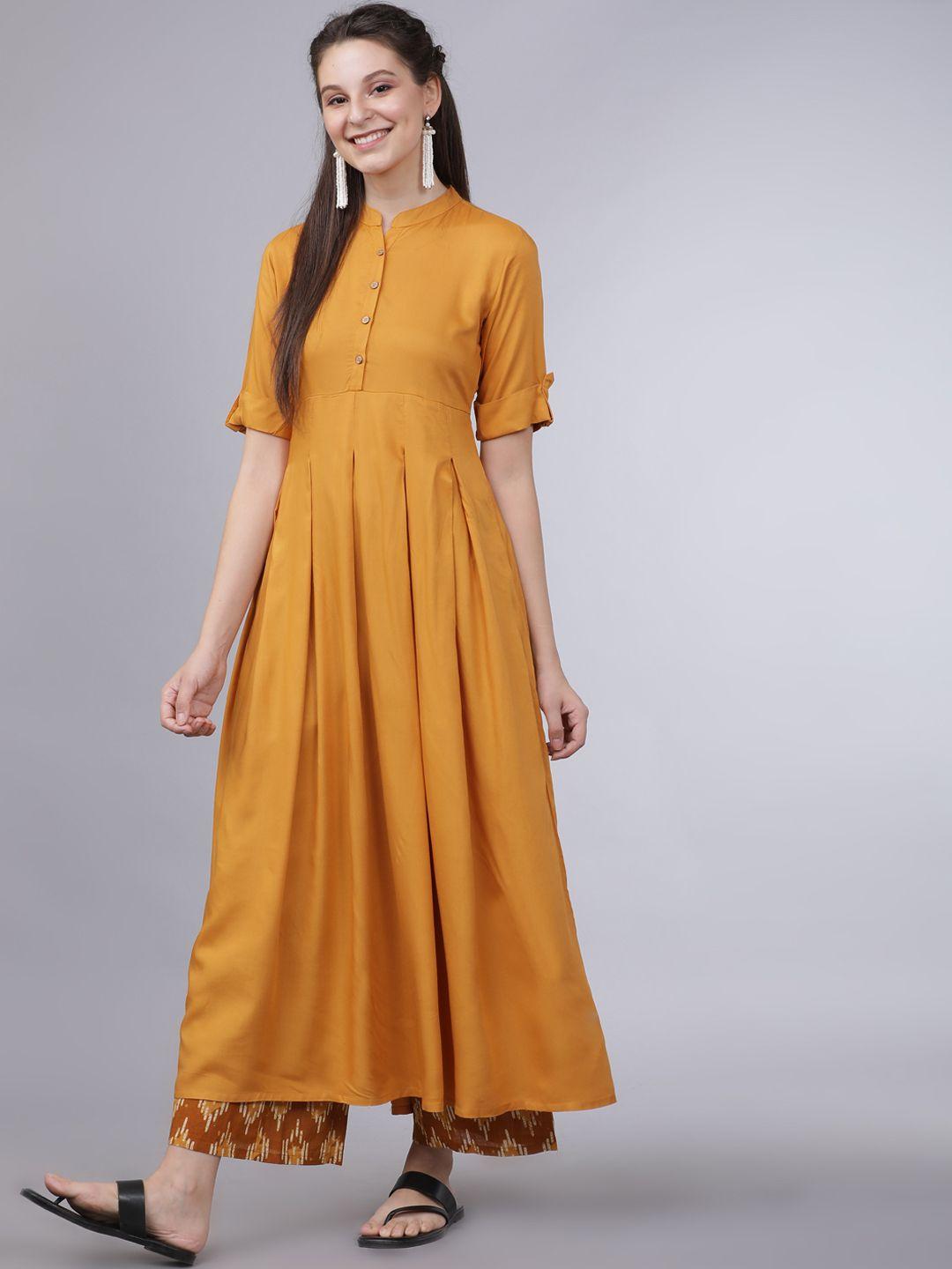 vishudh women mustard yellow solid a-line kurta