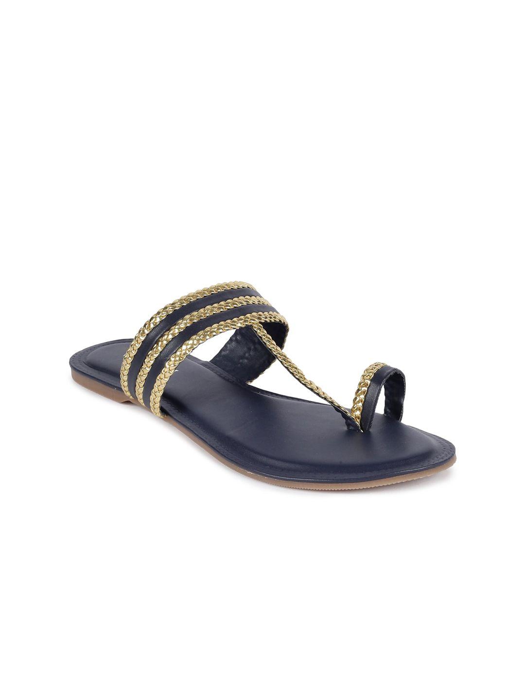 vishudh women navy blue embellished open toe flats