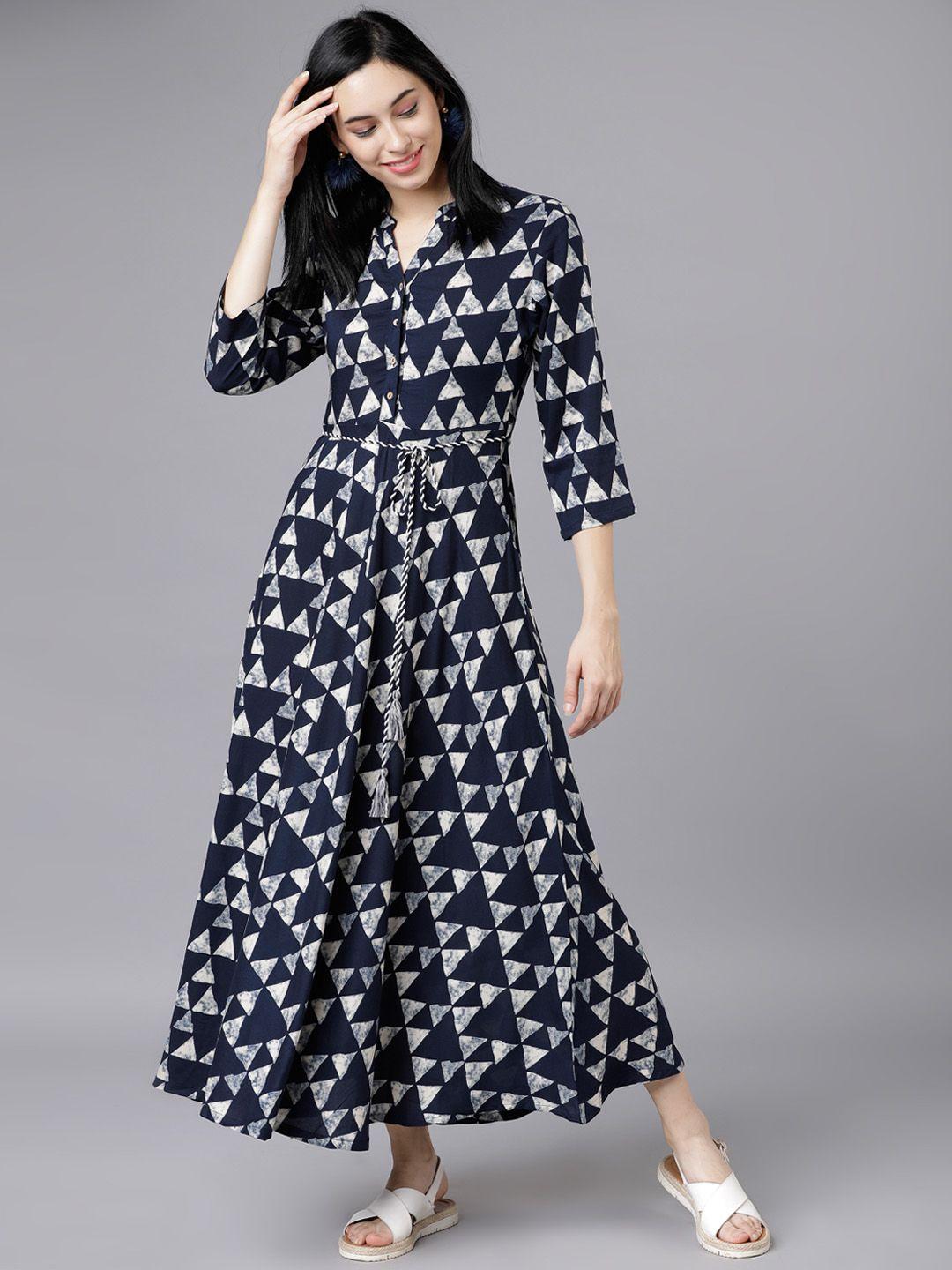 vishudh women navy blue printed shirt dress