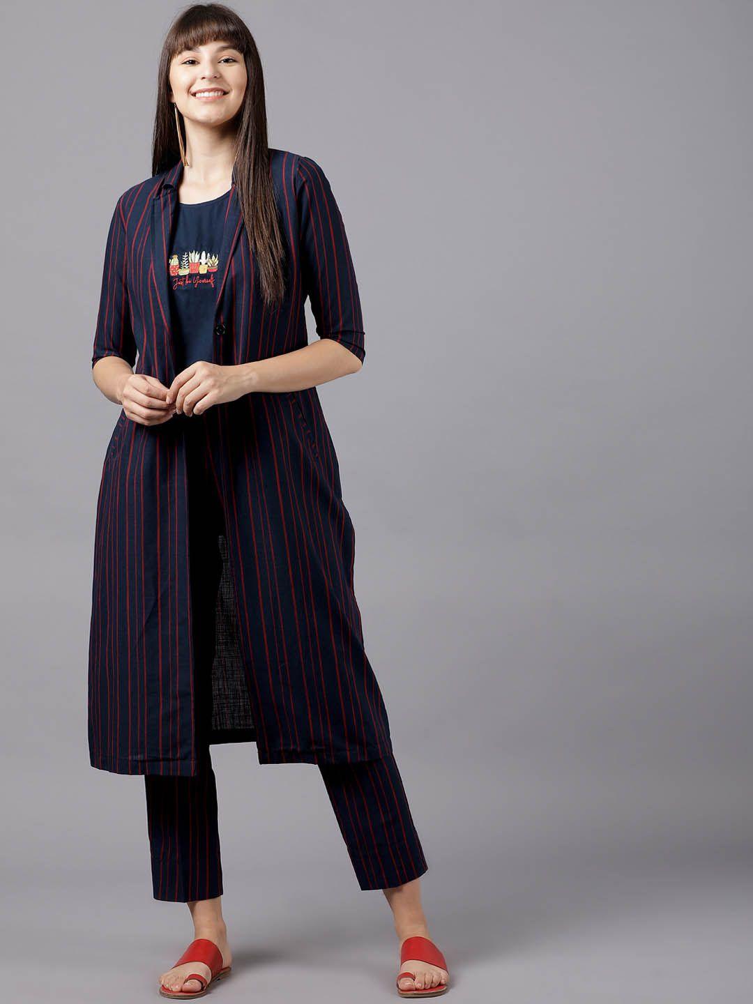 vishudh women navy blue striped top with palazzos