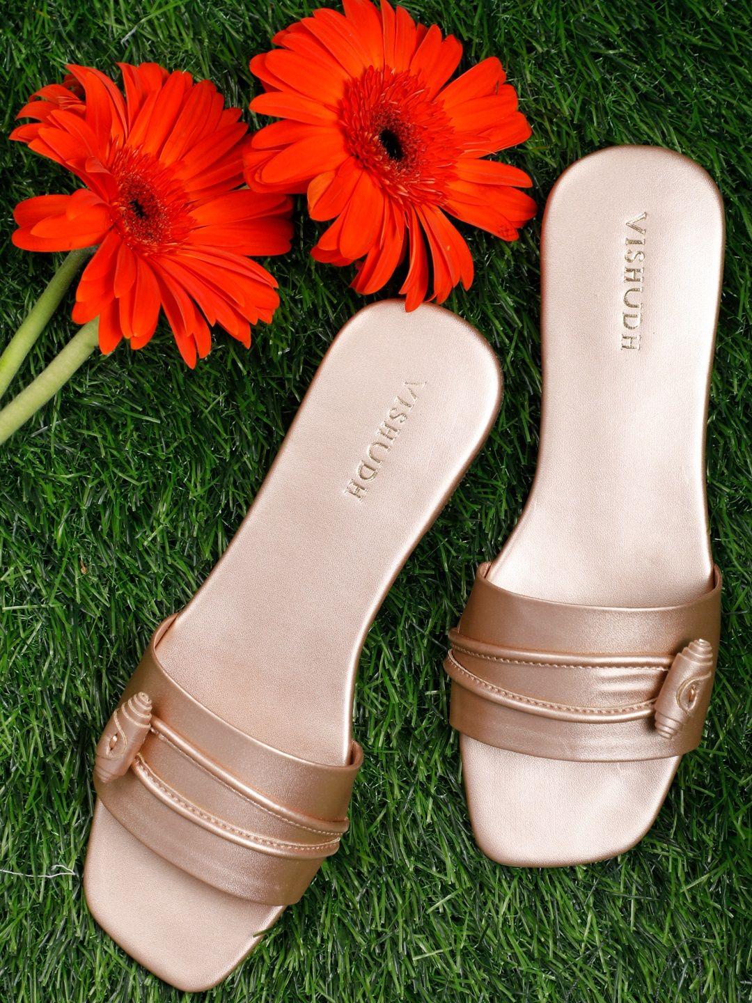 vishudh women nude-coloured solid open toe flats