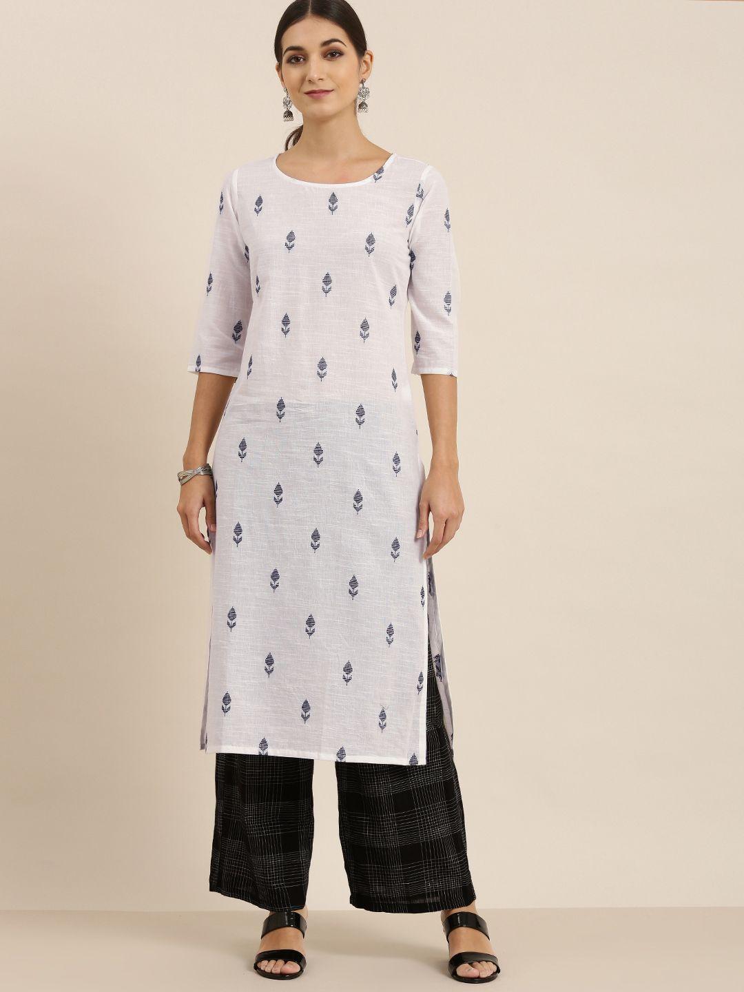 vishudh women off-white & black printed kurta with palazzos