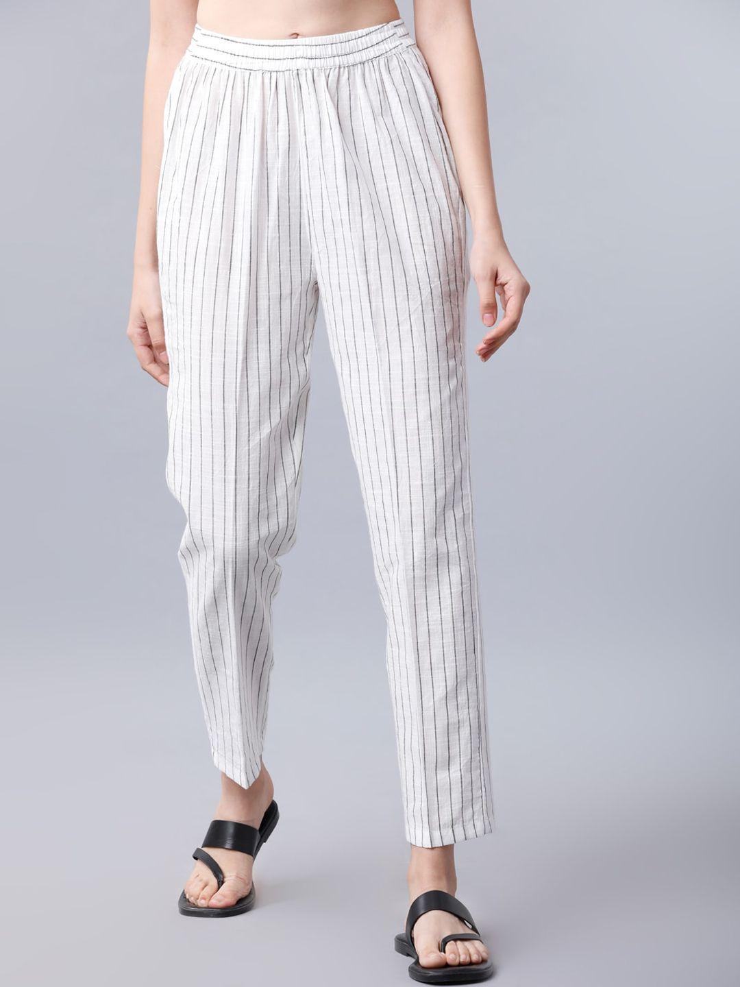 vishudh women off-white & black striped straight palazzos