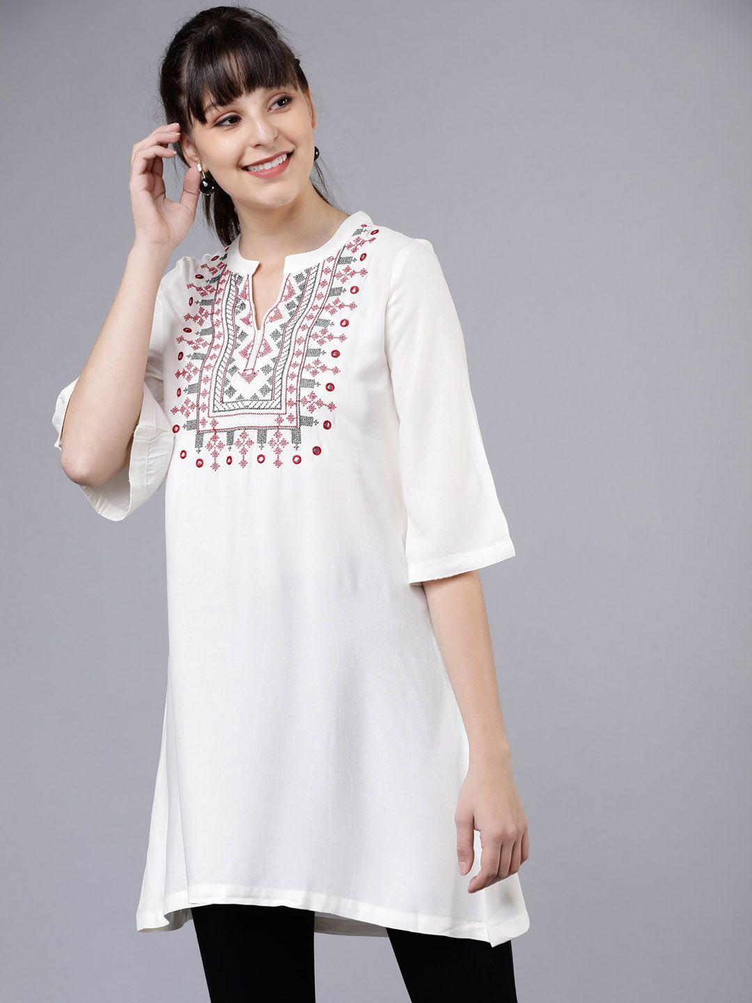 vishudh women off-white embroidered tunic